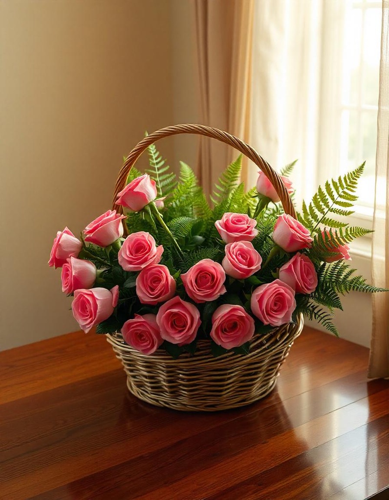 Basket of Pink Roses