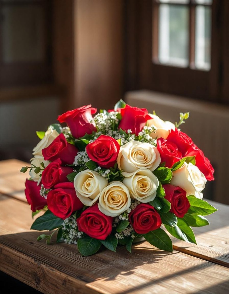 Timeless Beauty – Bunch of 12 Red & White Roses ❤️🤍