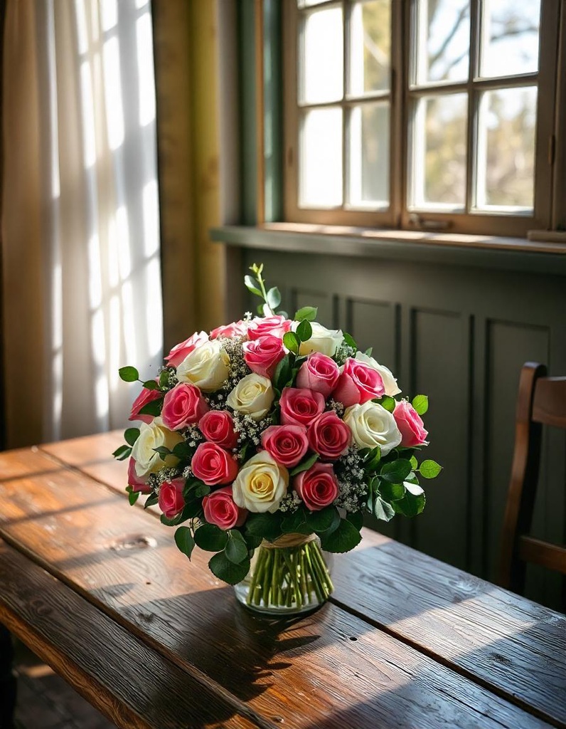 Graceful Harmony – 30 White & Pink Roses