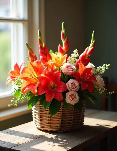 [B-10RGLD-6OR-4PR-8] Vibrant Blossom Basket
