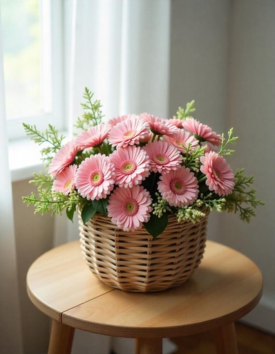 [B-12-P-GER-TEDDY-8] Blush Bloom Basket