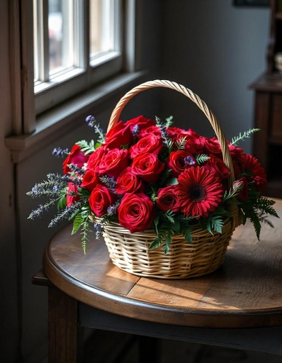 [B-15-R-R-GER-8] Crimson Elegance Basket