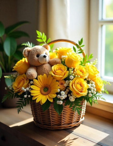 [B-15-YR-GER-TEDDY-8] Golden Garden Basket
