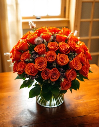 [N-20-O-R-8] Timeless Elegance: Bunch of 20 Orange Roses with Fillers