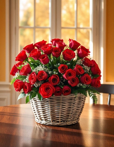 [PN-B-20-R-R-8] Basket of 20 Red Roses