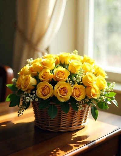 [PN-B-20-Y-R-8] Golden Glow – Basket of 20 Yellow Roses