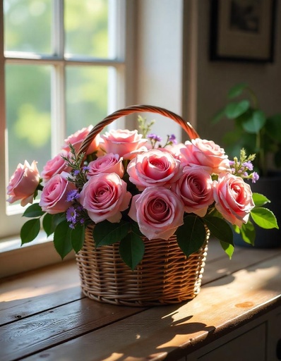 [PN-B50PR-HEART-8] Peach Perfection – Basket of 50 Peach Roses