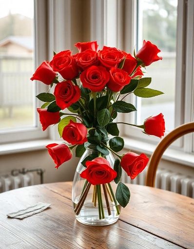 [PN-N-12-RR-VASE-8] Summer Radiance – 12 Red Roses in Keepsake Vase
