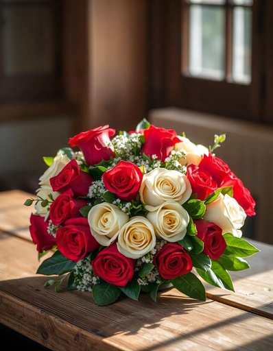 [PN-N-12-RW-R-8] Timeless Beauty – Bunch of 12 Red & White Roses ❤️🤍