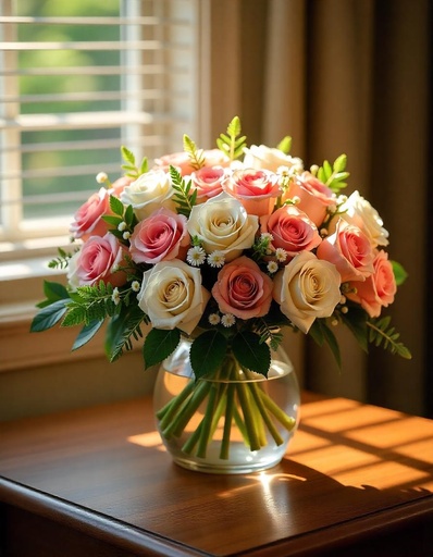 [WD-N-40-WP-R-8] Contemporary Radiance – Bunch of 40 White & Pink Roses